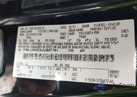 2018 Ford Escape Se from USA, damaged, VIN 1FMCU9GDXJUB07741